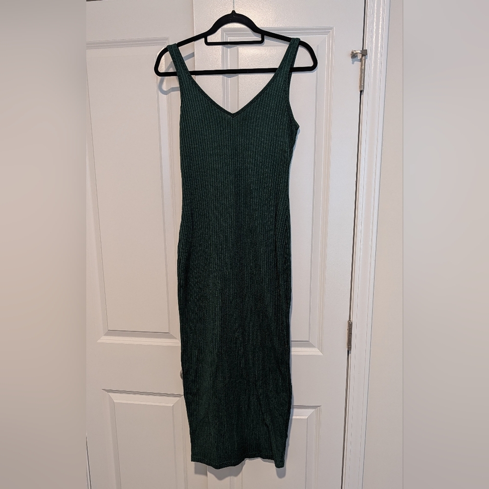SHEIN Dark Green Ribbed Midi Dress Size L